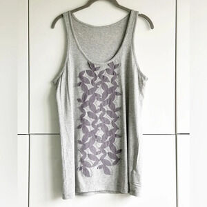 Calvin Klein Tank Top Knit Gray Decorative Stitching Leaves Scoop Neck SZ Medium
